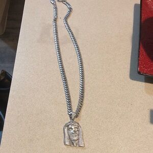 Men's Silver Jesus Pendant Diamond Necklace